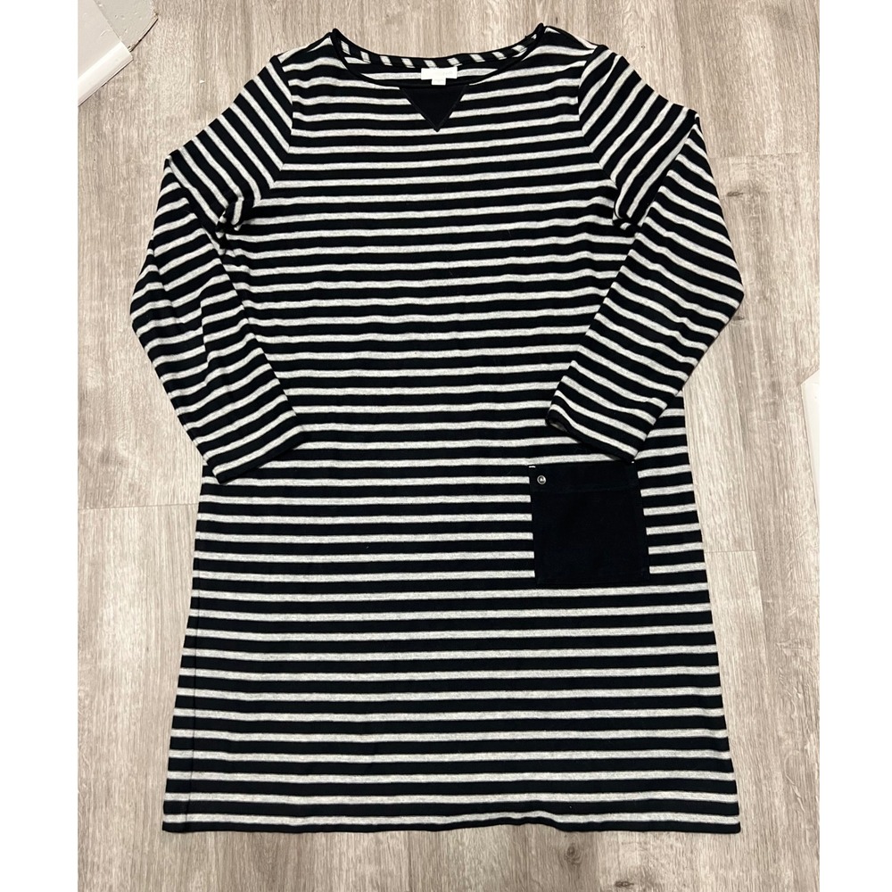 J‎ Jill Black & Gray Striped Long Sleeve Pocket Tunic Dress Womens Size Medium
